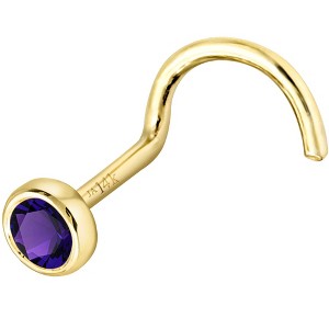 Jewelry Avalanche 22G 14K Gold Bezel-set Amethyst Nose Screw Nose Stud - 1 of 3