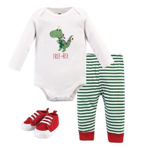 Hudson Baby Infant Boys Cotton Bodysuit, Pant and Shoe 3pc Set, Tree Rex - 1 of 1