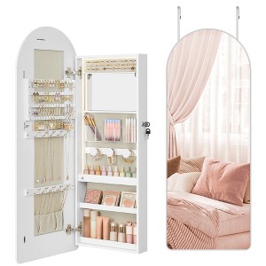 SONGMICS Wide Jewelry Organizer, LED Jewelry Cabinet Wall/Door Mounted, Arched Mirror with Storage, Lockable, Rounded Corner, Interior Mirror - 1 of 4