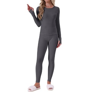 INSPIRE CHIC Women's Thermal Underwear Sets Thumbholes Long Sleeve with Leggings Winter Cold Base Layer Pajamas Set - 1 of 4
