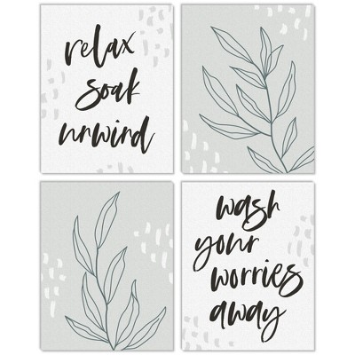 Big Dot of Happiness Relax Soak Unwind - Unframed Bathroom Linen Paper Wall Art - Set of 4 - Artisms - 11 x 14 inches