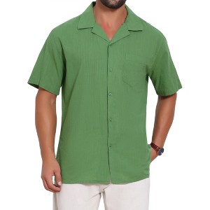INSPIRE CHIC Men's Camp Collar Chest Pocket Button Down Short Sleeve Cotton Shirts - 1 of 4