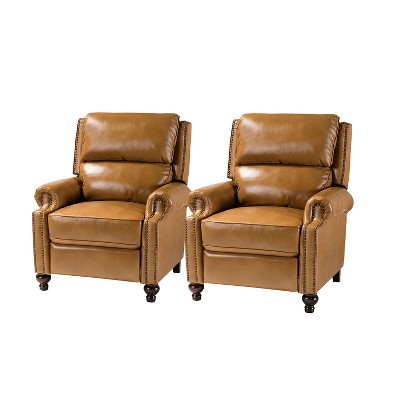 Set of 2 Elisabete Modern Wingback Genuine Leather Recliner with Vintage Nail Head Trim for Living Room and Bedroom  | ARTFUL LIVING DESIGN