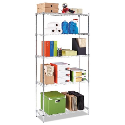 Sleek Silver 36'' W Five-Shelf Wire Storage Unit