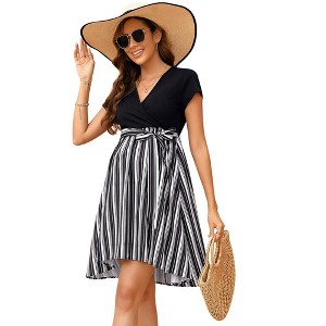 WhizMax Women's Maternity Dress Casual Short Sleeve Summer High Waist A Line Dress for Photoshop Baby Shower - 1 of 4