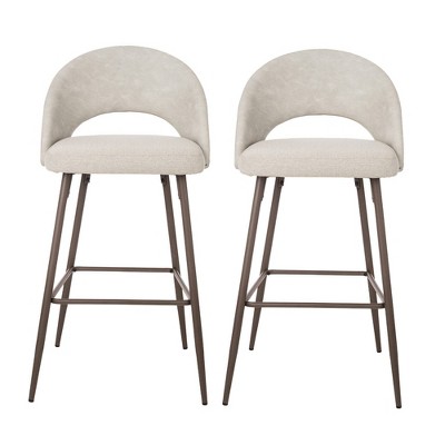 Set of 2 Glitzhome Contemporary Dark Brown Gray Fabric Back Barstools with Metal Legs Kitchen Counter Pub Bar Chairs 
