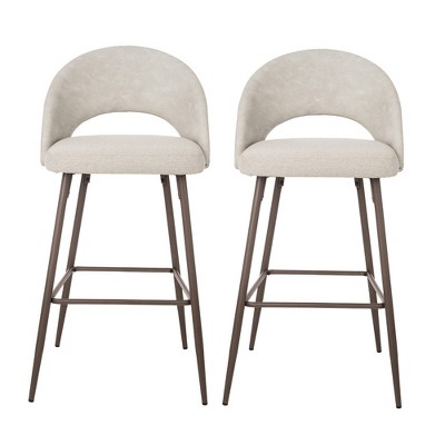 Set of 2 Leatherette Barstools with Tapered Metal Legs - Glitzhome