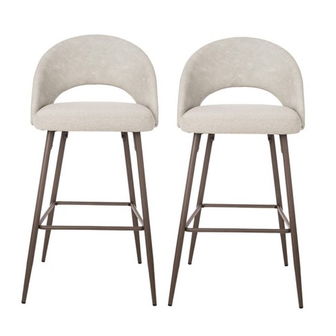 Set Of 2 Leatherette Barstools With Tapered Metal Legs Pale Gray