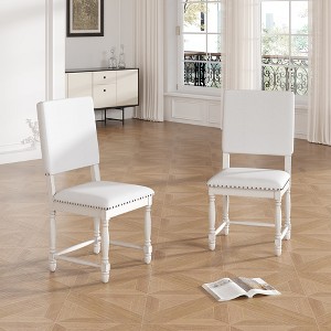 Set of 2 Upholstered Dining Chair with with Padded Back, Vintage Kitchen Chairs Dining Room Chairs, Natural/Cream-ModernLuxe - 1 of 4