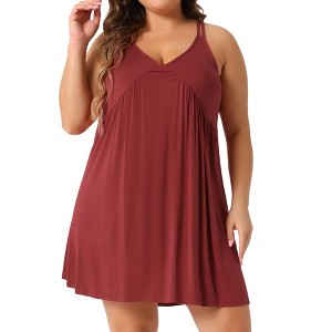 Women's Spaghetti Strap V Neck Sleeveless Racerback Pleated Chemise Nightgowns - Agnes Orinda - 1 of 4