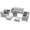 Sonkuki 8 Pieces Patio Sofa with Square Fire Pit Table and Ottomans, Wicker Conversation Couch, Light Gray Cushion - 2 of 4
