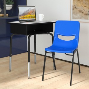 Emma and Oliver Desk/Chair Set with Metal Open Front Storage Box, Desktop, Metal Frame and Stackable Flex Comfort Classroom Chair - 1 of 4