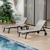 3 pics Lounge Chairs Outdoor Chaise Furniture,Metal Deck Lounger Adjustable Position Poolside Recliner with Wheels for Beach,Coffee Table,  2 Chairs - 2 of 4