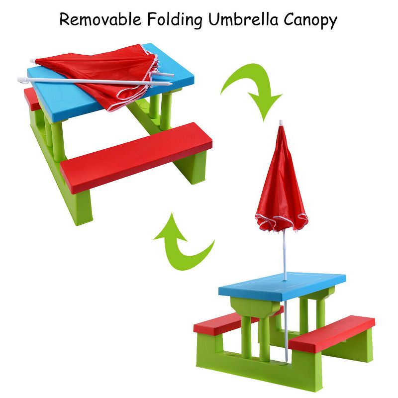 Costway 4 Seat Kids Picnic Table w/Umbrella Garden Yard Folding Children Bench Outdoor, 5 of 11
