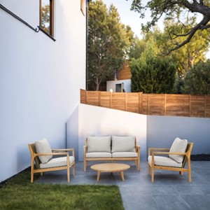 Moda Furnishings 4 - Piece Acacia Wood Patio Outdoor Conversation Set With Cushions - 1 of 4