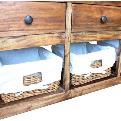 Rustic Reclaimed Wood Sideboard with Rattan Baskets, 39.4"