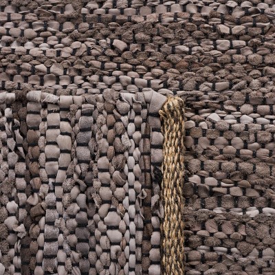 Ivory and Silver Flat Woven Leather Cotton Rug