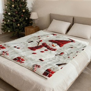 Lomsoe Snowman Christmas Tree Candy Cane Blanket - Soft Flannel All-Season Throw with Winter Holiday. - 1 of 4