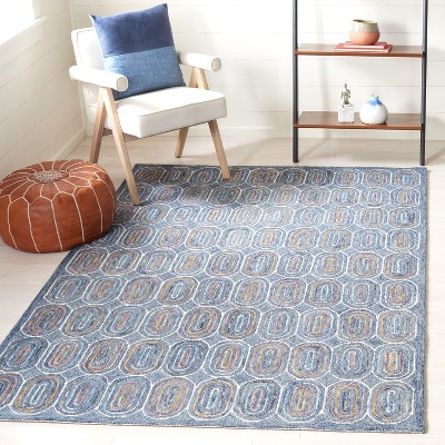 Blue Geometric Hand-Tufted Wool Area Rug, 5' x 8'