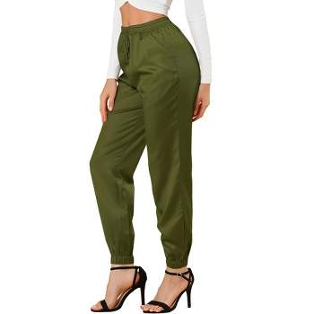 Women's Elastic Waist Ankle Length Casual Cargo Pants with Pockets