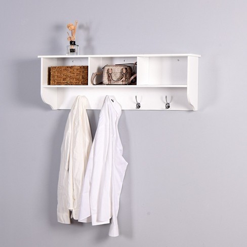 White Entryway Wall Mounted Coat Rack With 4 Dual Hooks Living Room Wooden Storage Shelf Target