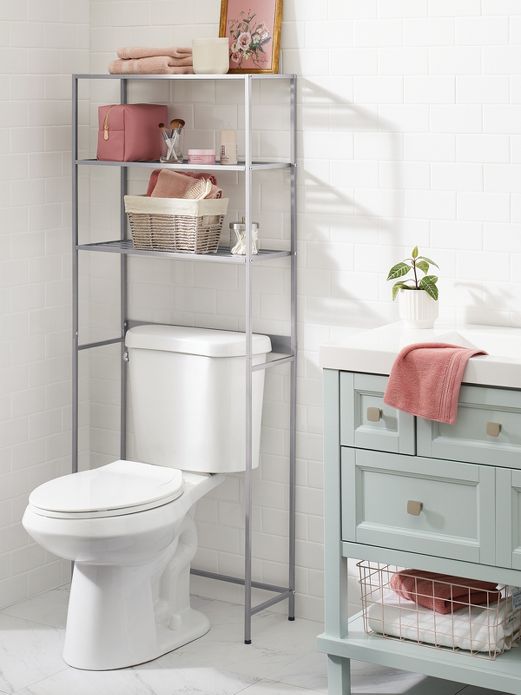 over the Toilet Storage with Basket and Drawer, Bamboo Bathroom