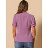 INSPIRE CHIC Women's Bow Tie Neck Solid Color Elastic Cuffs Elegant Office Short Sleeve Blouse - 4 of 4