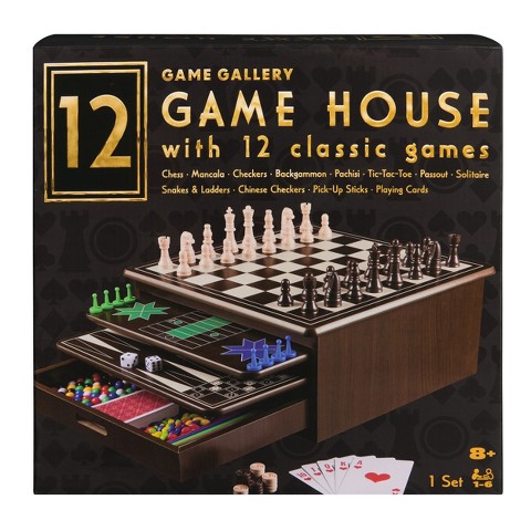 Детские игрушки Game Gallery 12 Classic Games in Wooden Storage House, Styles May Vary