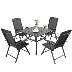 5pc Patio Set with Square Table & Reclining Sling Chairs with Armrests - Captiva Designs