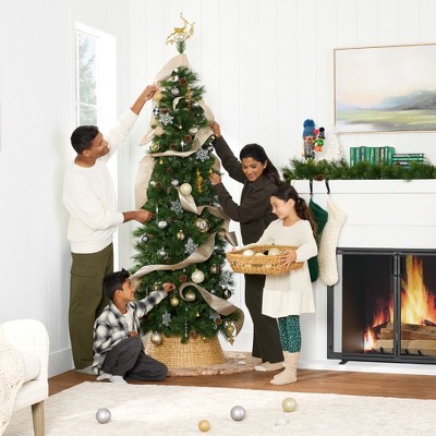 7.5ft Pre-Lit Slim Scotch Pine Christmas Tree with Multicolor LED Lights and Metal Stand