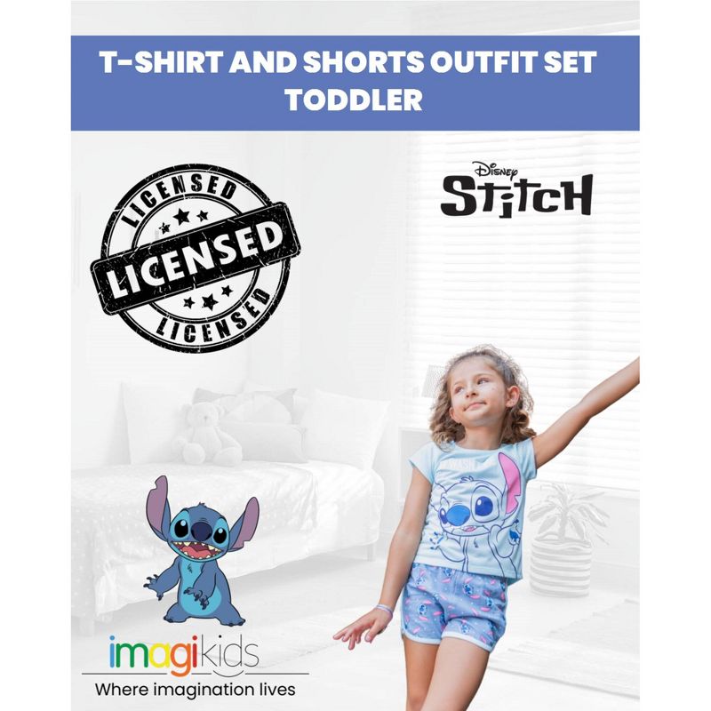 Disney Minnie Mouse Lilo & Stitch Descendants Evie Uma Girls T-Shirt and French Terry Shorts Outfit Set Toddler to Big Kid , 2 of 8