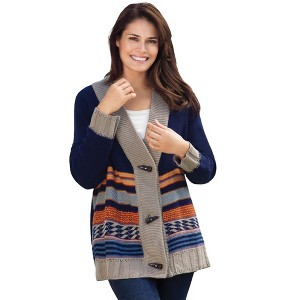 Woman Within Plus Size Aztec Print Cardigan - 1 of 4