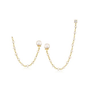 Ross-Simons 3-7.5mm Cultured Pearl and .40 ct. t.w. CZ Double-Piercing Earrings in 18kt Gold Over Sterling - 1 of 3