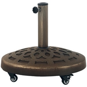 Round Patio Umbrella Base with Wheels, 46 lbs Resin Umbrella Stand Base, Heavy Duty Patio Umbrella Holder for 1.3"/1.5"/1.9" Umbrella Poles - 1 of 4