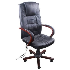 vidaXL Black Office Massage Chair Real Leather Height Adjustable - 1 of 4