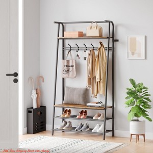 31.5 in/39.4 In Hall Trees Entryway Bench w/ Storage, Multifunctional Hallway Organizer, Wood Look Accent Furniture w/ Metal Frame - 1 of 4