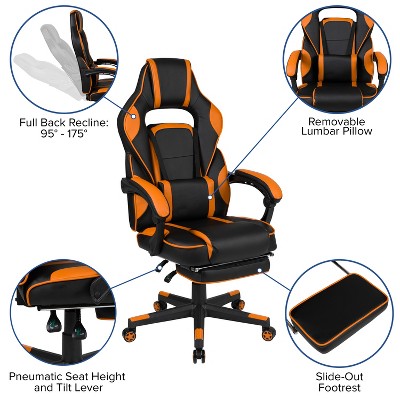 Black and Orange Reclining Gaming Chair with Massaging Lumbar