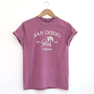 Simply Sage Market Women's Embroidered San Diego Short Sleeve Garment Dyed Tee - 1 of 3