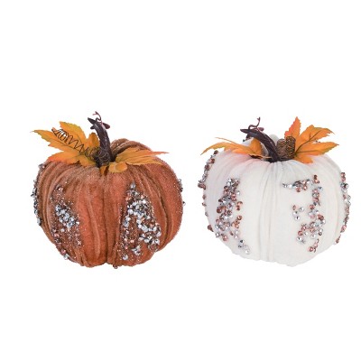 Transpac Foam 5 in. Multicolor Harvest Elegant Glitz Pumpkin Set of 2