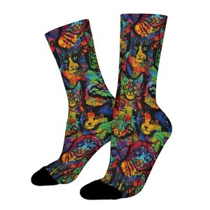 Colorful Cats Paint Splatter Women Printed Crew Socks Funny Funky Socks Soft Polyester Novelty Gifts for Artists Men - 1 of 1