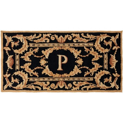 Monogram MON219 Hand Hooked Outdoor Door Mat - Black - 2'6"x4' - Safavieh