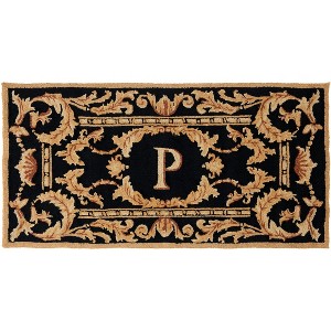 Monogram MON219 Hand Hooked Outdoor Door Mat - Black - 2'6"x4' - Safavieh - 1 of 2