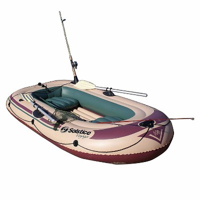Swimline Solstice 30400 Voyager Inflatable 4 Person Fishing and Leisure Boat Raft with Inflatable Seats, Swiveling Oar Locks, and Fishing Rod Holder