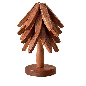 Itopfox Natural Tree Trivet Set - 4 Wooden Hot Pot Holders, Heat Resistant Countertop Protectors for Thanksgiving, Auto Unfold Space-Saving Design - 1 of 4