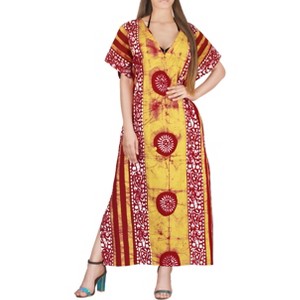 LA LEELA Women's Summer Loose Caftan Maxi Night Evening Gown Loungewear Dashiki House Dresses for Women 3X-4X Red, Floral - 1 of 3