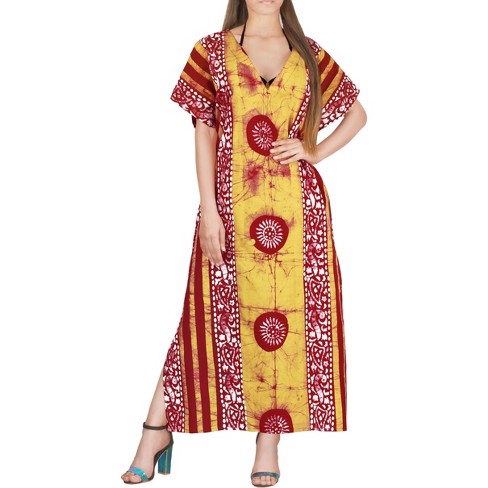 La Leela Women s Summer Loose Caftan Maxi Night Evening Gown Loungewear Dashiki House Dresses For Women 3x 4x Red Floral Target