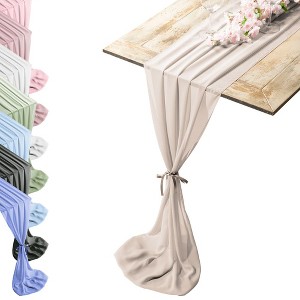RCZ Décor Silky Touch Chiffon Table Runner With Two Style Ribbon Ties - 10ft.  Table Runner, Wedding Table Runner 29 x 120 Inches - 1 of 2