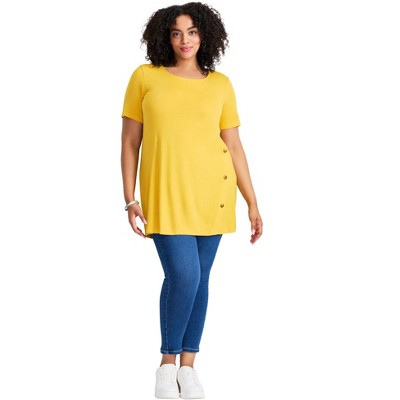 Avenue Women's Plus Size Button Detail Tunic Tee