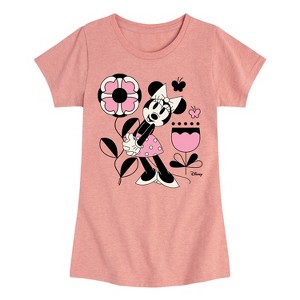 Girls' - Disney - Minnie Mouse with Flowers & Butterflies Fitted Short Sleeve Graphic T-Shirt - 1 of 4