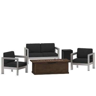 Christopher Knight Home Albion Outdoor Aluminum 4 Seater Chat Set with Fire Pit